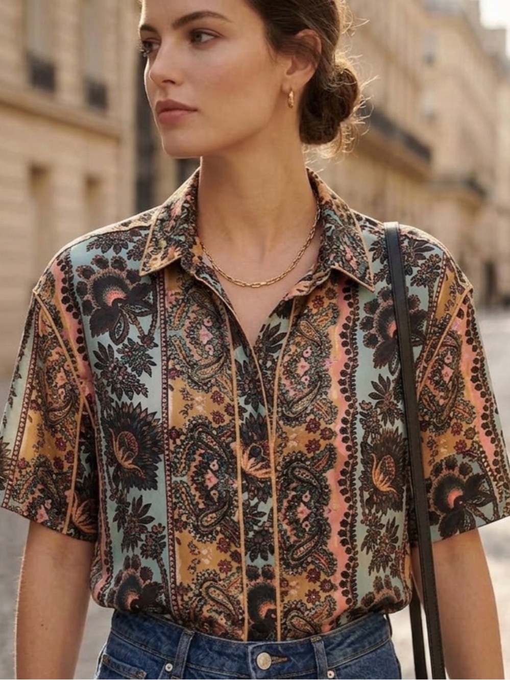 Sandro Paisley-Print Short Sleeve Camp Shirt in Multicolor Pastels